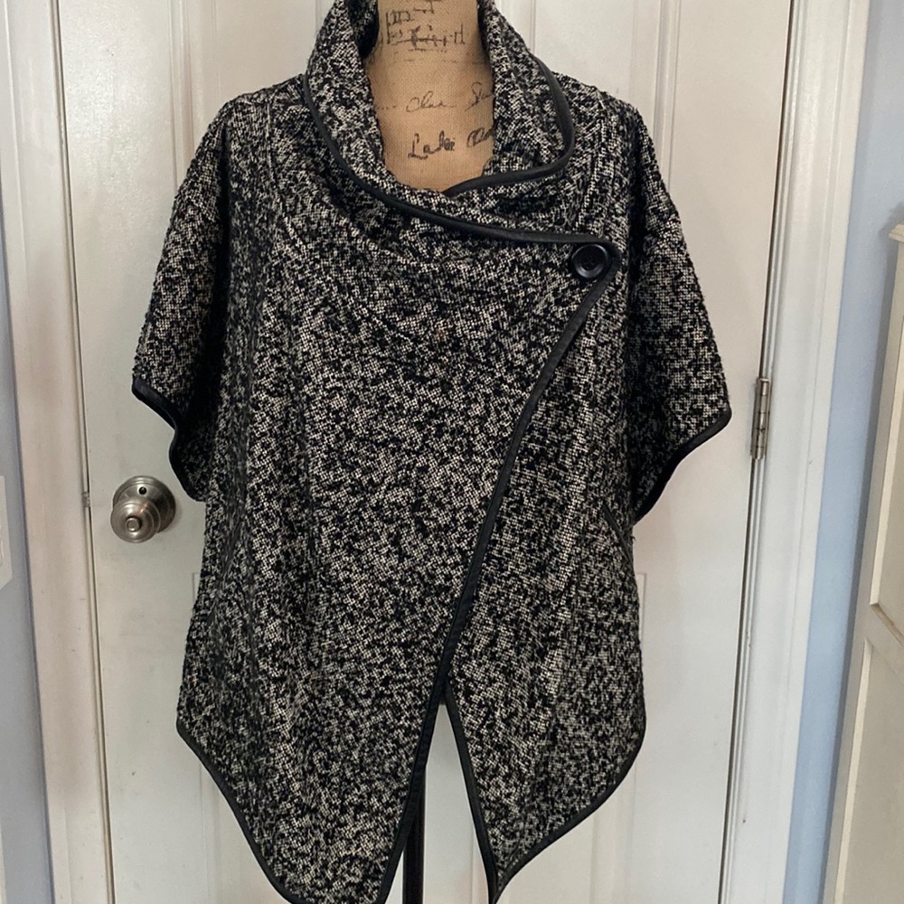 Suno  tweed leather trim jacket poncho
